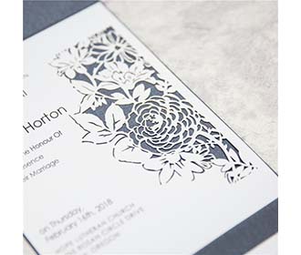 Rose theme exquisite laser cut invite in black shimmer