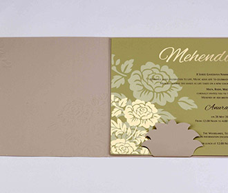 Rose themed indian wedding invitation in light brown colour