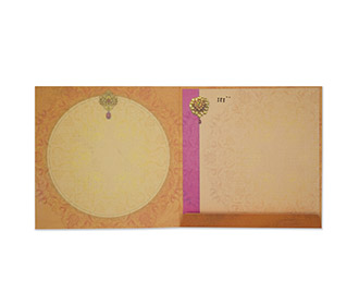 Royal couple themed Indian wedding invite in light orange colour