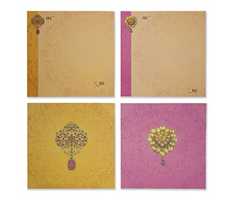 Royal couple themed Indian wedding invite in light orange colour