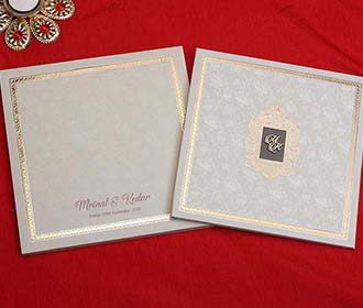 Royal Floral Indian Wedding Card in Cream and Golden Colour