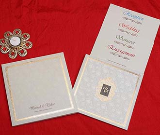 Royal Floral Indian Wedding Card in Cream and Golden Colour