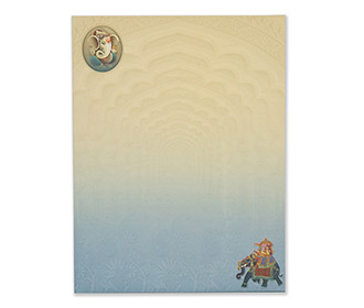 Royal Hindu wedding card in shades of Blue and Beige