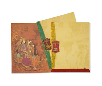 Royal hindu wedding invitation card with bride & groom