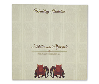 Royal Indian wedding card in beige and brown color