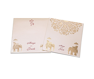 Royal Indian wedding card in cream color with modern design