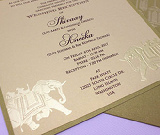Royal Indian wedding card in golden with a pull out insert