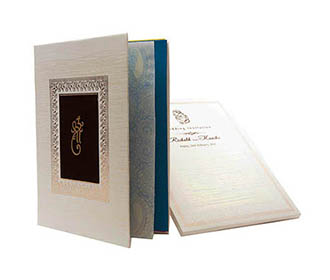 Royal Indian Wedding Card in Ivory with multi color inserts