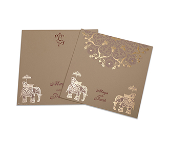 Royal Indian wedding card in olive color with modern design