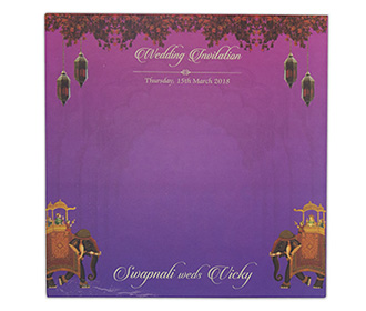 Royal Indian wedding card in Pink and Purple