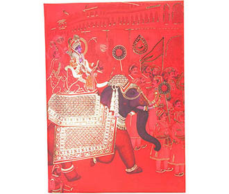 Royal Indian Wedding card in Pink-Red and Royal procession image