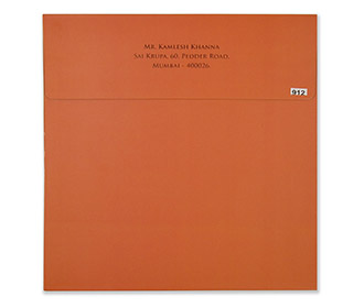 Royal Indian wedding card in traditional orange colour