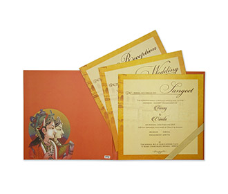 Royal Indian wedding card in traditional orange colour