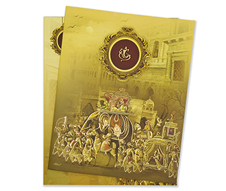 Royal indian wedding card with a wedding procession