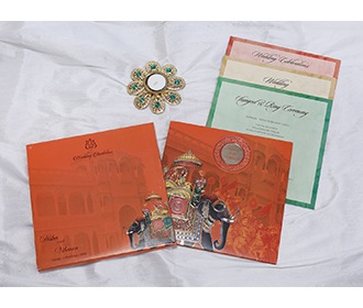 Royal Indian wedding invitation in beautiful orange colour