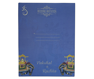 Royal Indian wedding invitation in blue colour