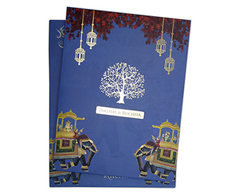 Royal Indian wedding invitation in blue colour