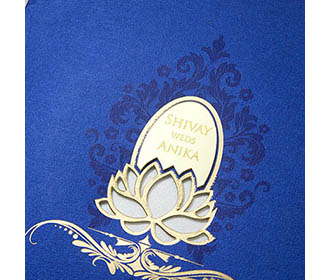 Royal Indian wedding invitation in blue with minimal design