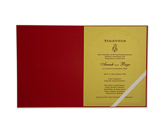 Royal Indian wedding invitation in rich red and golden elephants