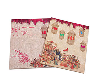 Royal Indian wedding invitation with beautiful ethnic lamps