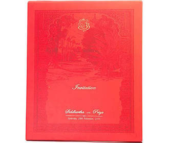 Royal Indian wedding Invitation with Painted scenery & Ganesha