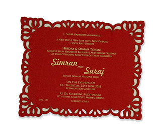 Royal theme floral laser cut wedding card in red