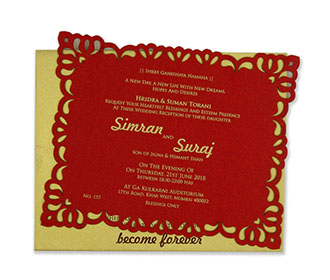 Royal theme floral laser cut wedding card in red