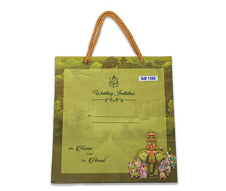 Royal theme Indian wedding invitation card in green colour