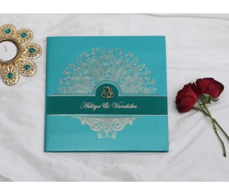 Royal Turquoise blue Ganesha wedding invite