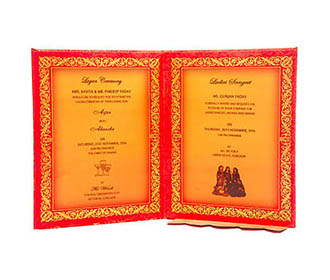 Royal wedding Invitation in Orange with cut out Frame with Ganes