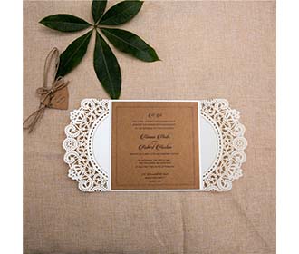 Rustic Ivory and Brown Laser Cut Wedding Invitations