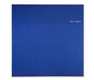 Shimmering Blue cardboard invite with laser cut floral motifs