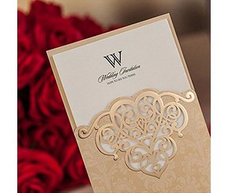 Shiny Gold Vertical Heart Pattern Engagement Wedding Invitation