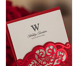 Shiny Red Vertical Heart Pattern Engagement Wedding Invitation