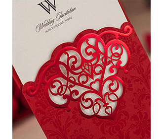 Shiny Red Vertical Heart Pattern Engagement Wedding Invitation