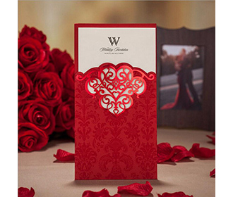 Shiny Red Vertical Heart Pattern Engagement Wedding Invitation - 