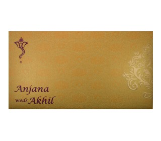 Sikh Designer Wedding Card in Purple with Golden Patterns