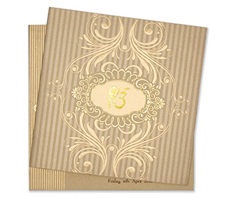 Sikh floral wedding invitation card in shades of golden
