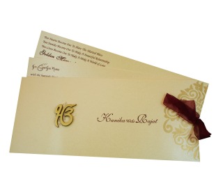 Sikh Wedding Card in Maroon with Pull out inserts in Golden