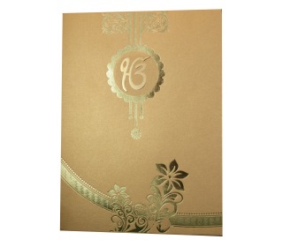 Sikh Wedding Card in Golden with Floral Design & Ek Onkar
