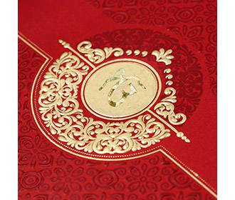 Sikh wedding invitation card in red & golden
