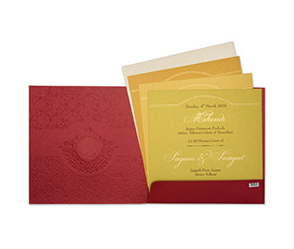 Sikh wedding invitation card in red & golden