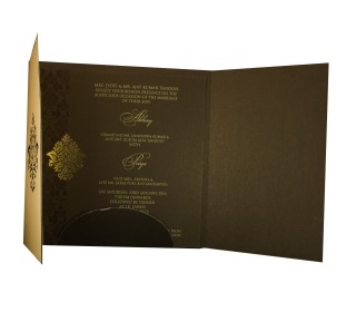 Sikh Wedding Card in Brown & Golden with Gate Fold Design