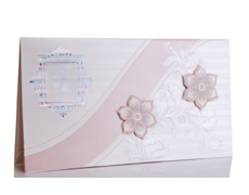 Silver Wedding Card with Peach Flower Design