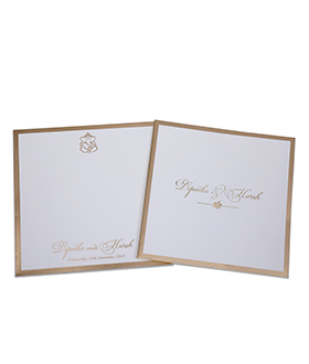 Simple and elegant multifaith Indian wedding card in Ivory