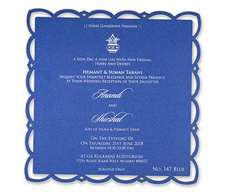 Single Insert cardboard wedding invite in royal blue