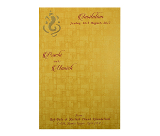 Single Insert Ganesha Wedding Card in Yellow and red