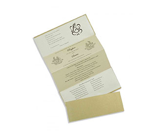 Small Size 4 Fold Accrodian Multifaith Wedding Card in Golden
