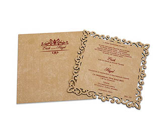 Square shaped cream color laser cut wedding invite in cardboard