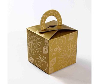 Square Wedding Party Favor Box in Golden with a Holder